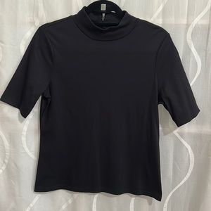Talbots, Black, 100% Cotton, Short Sleeve, Mock Turtleneck, Size MP